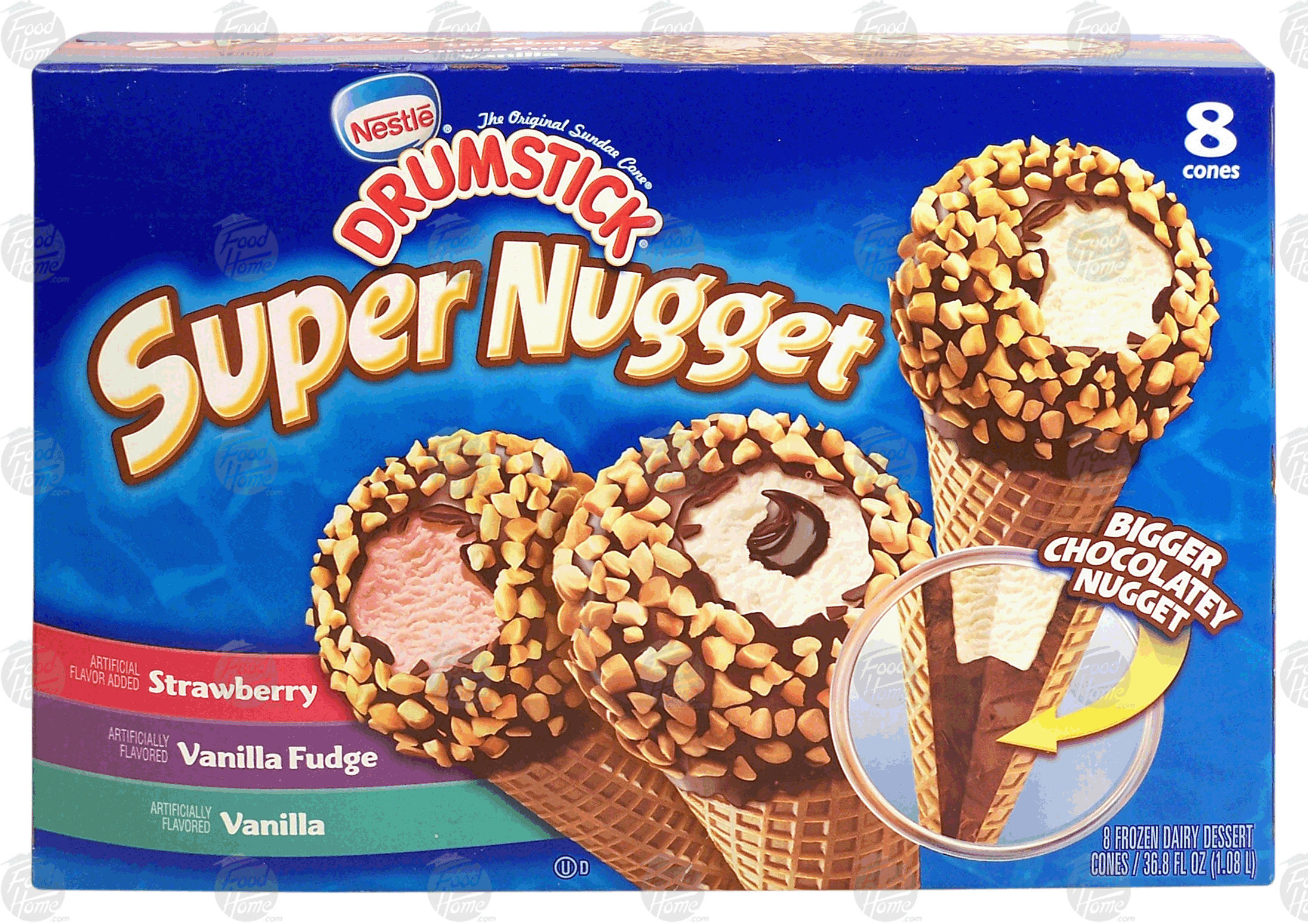 Nestle Drumstick super nugget; strawberry, vanilla fudge, and vanilla frozen dairy dessert cones, 8 cones Full-Size Picture